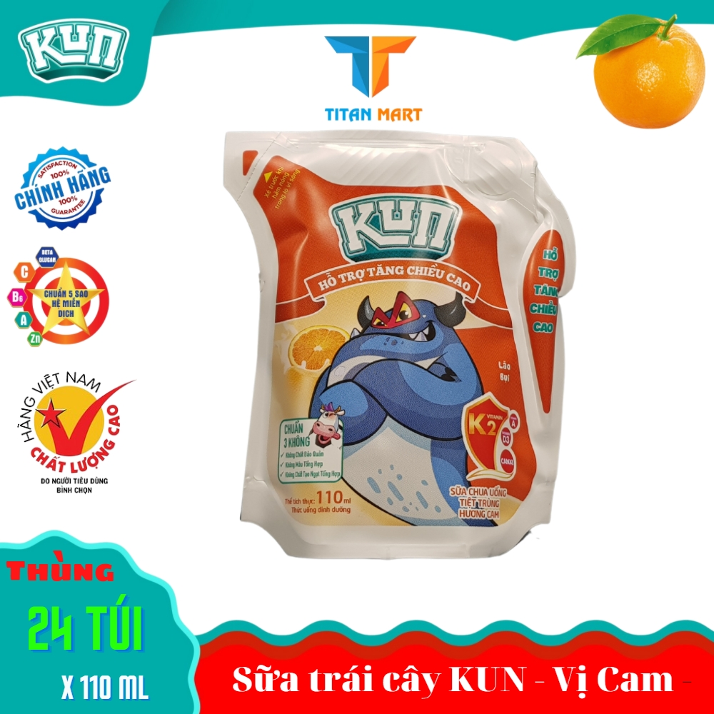 Xả kho: sữa kun vị cam - bộ sản phẩm 01 thùng 24 túi 110ml với túi thần kỳ của titan mart