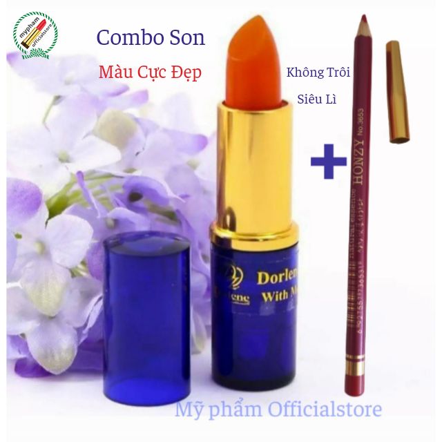Combo son dưỡng mờ thâm môi dorlene +chì kẻ viền môi -siêu lì - màu siêu đẹp