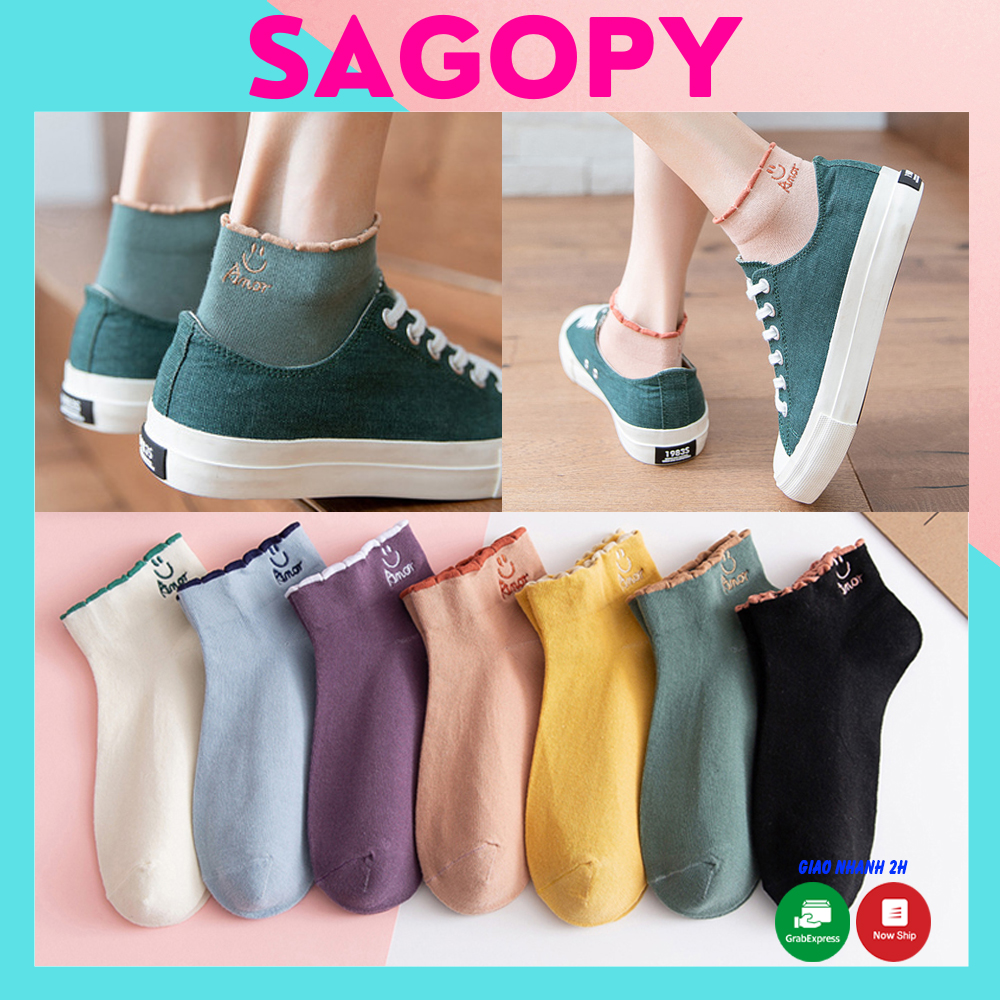 Tất nữ nam cổ ngắn cute chữ Amor, vớ nữ cổ ngắn thấp phong cách Vintage hàn quốc chống hôi chân TN02