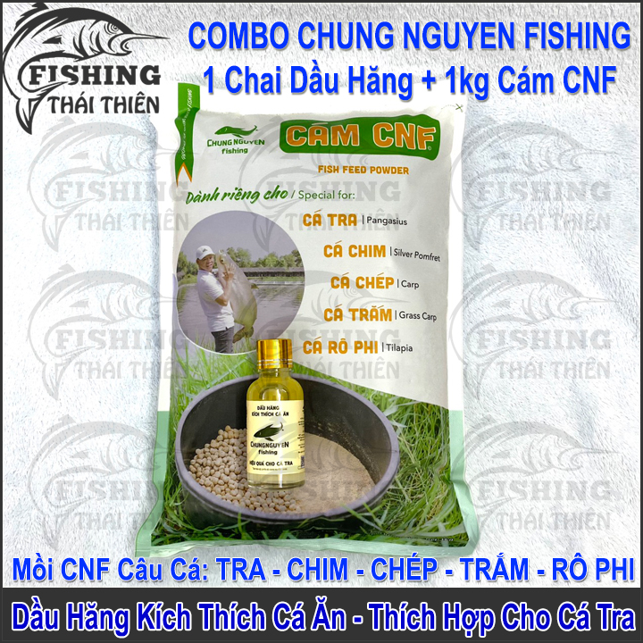 Combo Mồi Câu Cá Tra, 1kg Cám CNF + 1 Chai Dầu Hăng Kích Thích Cá Ăn Chung Nguyễn Fishing