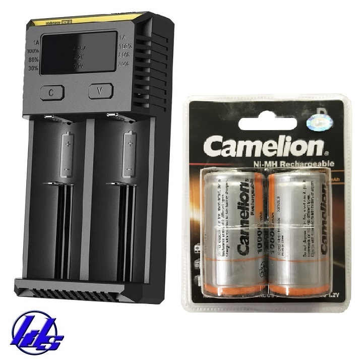 Combo bộ sạc pin Nitecore New I2 kèm theo 2 pin sạc đại D Camelion 10.000mAh