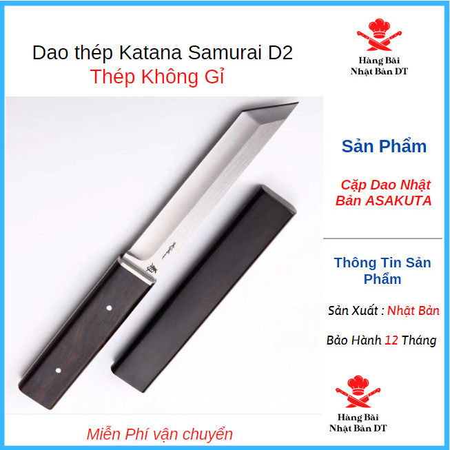 Dao Tanto D2 Nhật Bản Cao Cấp Vỏ Bọc Bằng Gỗ Thép Không Gỉ