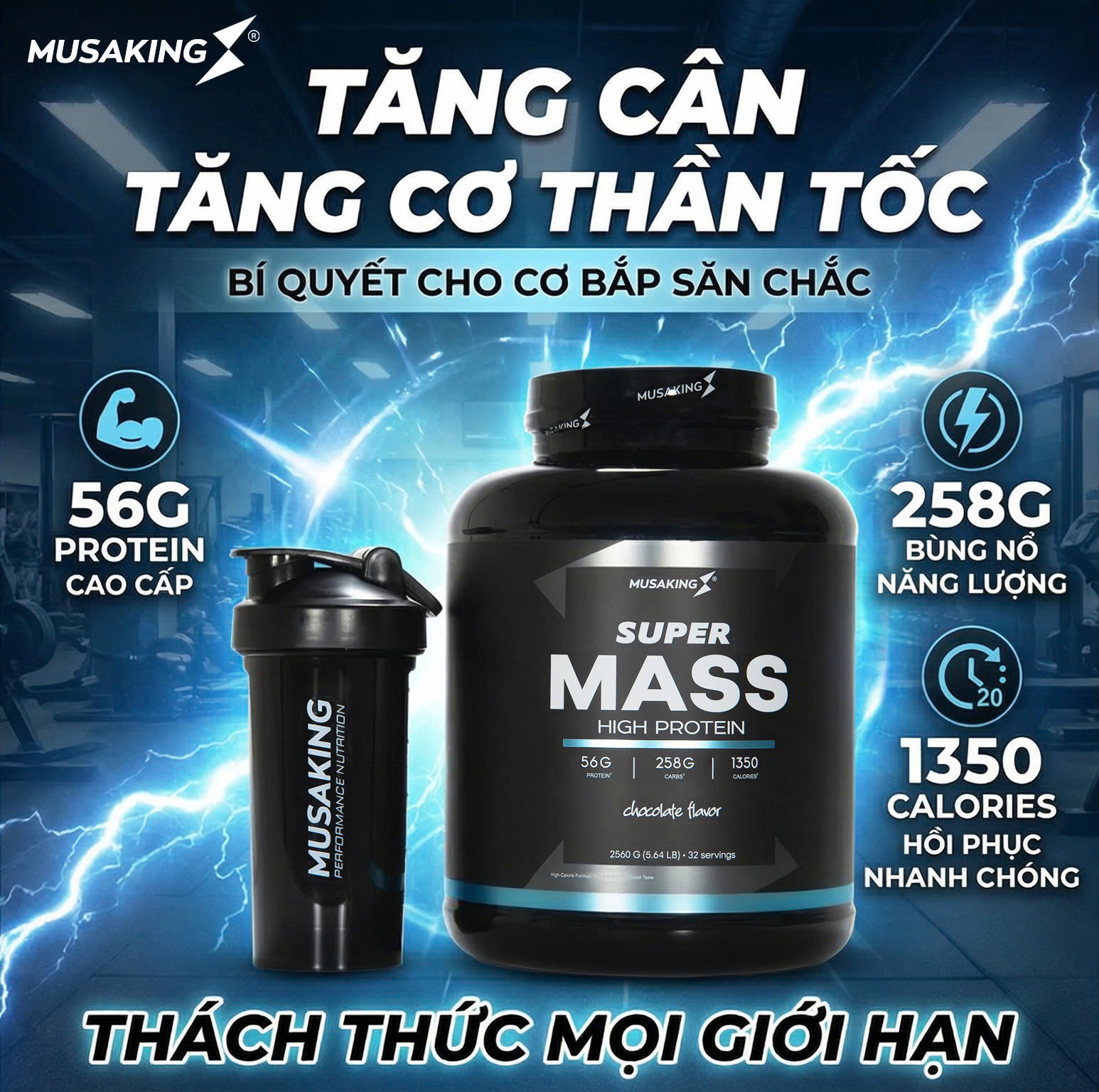 Bột Tăng Cân Tăng Cơ SUPPER MASS MUSAKING HŨ 2,56KG