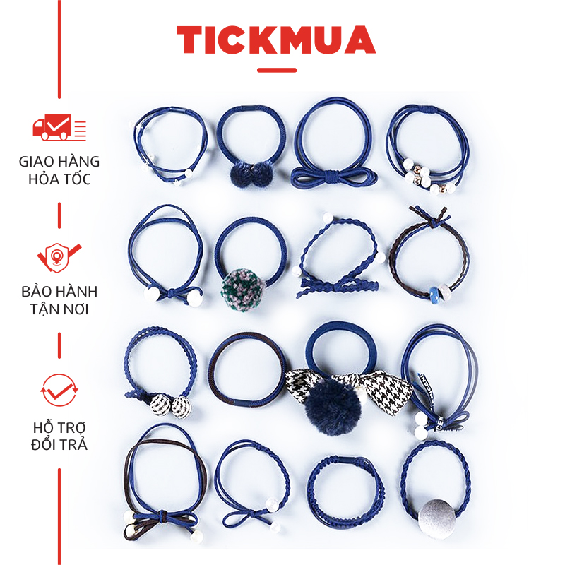 Thun cột tóc - Combo thun cột tóc 16 kiểu - Phụ kiện tóc dễ thương