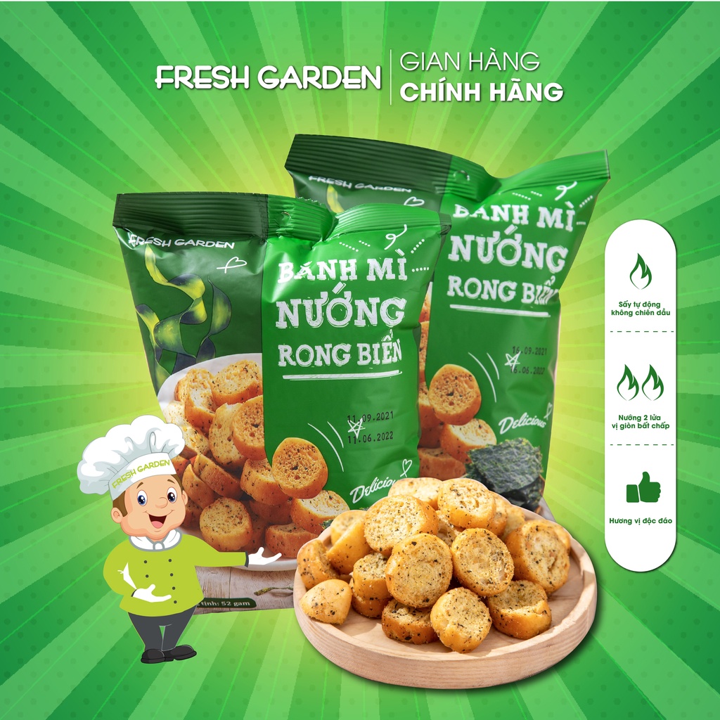 [Mã BMLTM50 giảm đến 50K] Snack Bánh Mì Nướng Rong Biển FRESHGARDEN Siêu Ngon Giòn Rụm Dinh Dưỡng Gói 52g