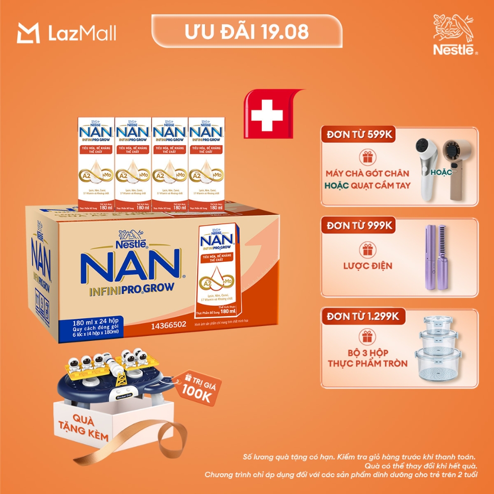 [Tặng Đồ chơi bàn học làm toán cân bằng] Thùng 24 hộp sữa pha sẵn Nestle NAN INFINIPRO GROW với công thức vượt trội kết hợp sữa A2 và HMO hỗ trợ tiêu hóa, đề kháng và phát triển thể chất (4x180ml)