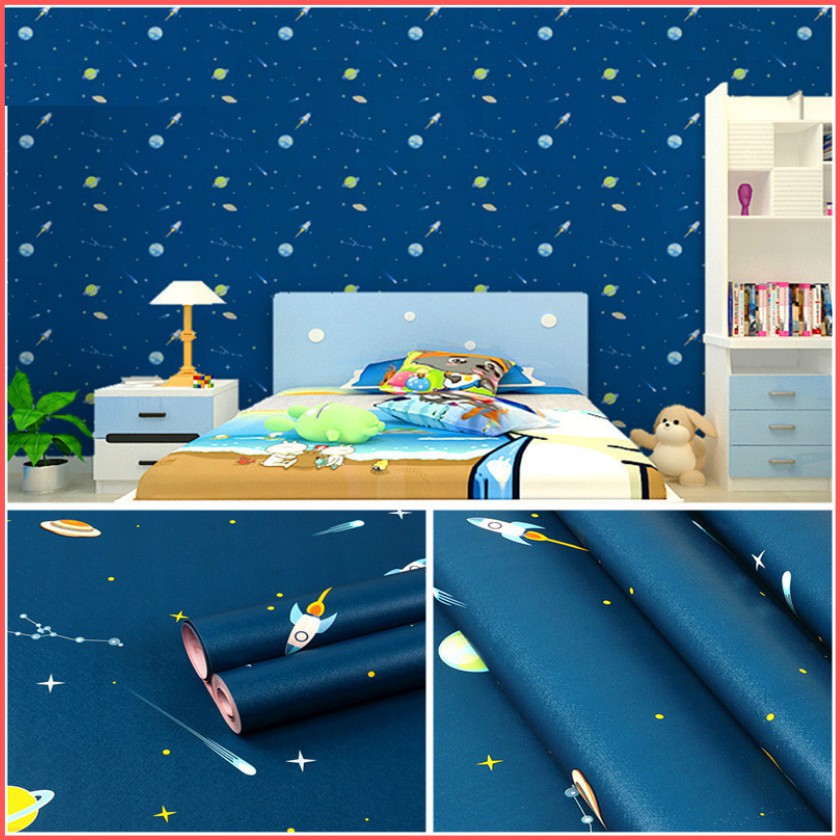 5 mét giấy dán tường phi thuyền xanh có keo sẵn khổ rộng 45cm giấy dán tường màu xanh đậm giấy dán tường phòng khách giấy dán tường phòng ngủ giấy dán tường ngân hà giấy dán tường không gian giấy decal dán tường màu xanh