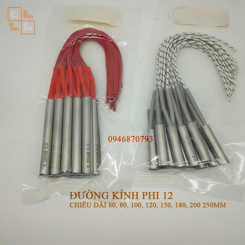 Phi 12 điện trở 1 đầu, điện trở đầu khuôn, que gia nhiệt, ti nhiệt, điện trở khô 1 đầu, điện trở đốt nóng