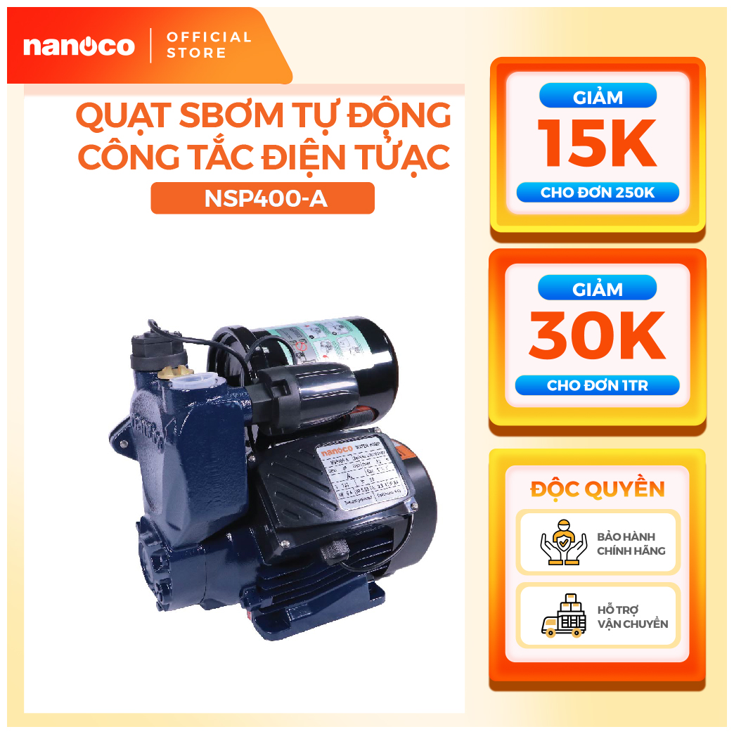 Máy bơm nước nóng tăng áp điện tử nanoco model nsp128-a/ nsp200-a/ nsp300-a/ nsp400-a