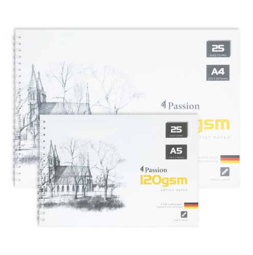 Sổ vẽ chì, than, phấn tiên, mực, hãng Passion, 120gsm, A4 hoặc A5