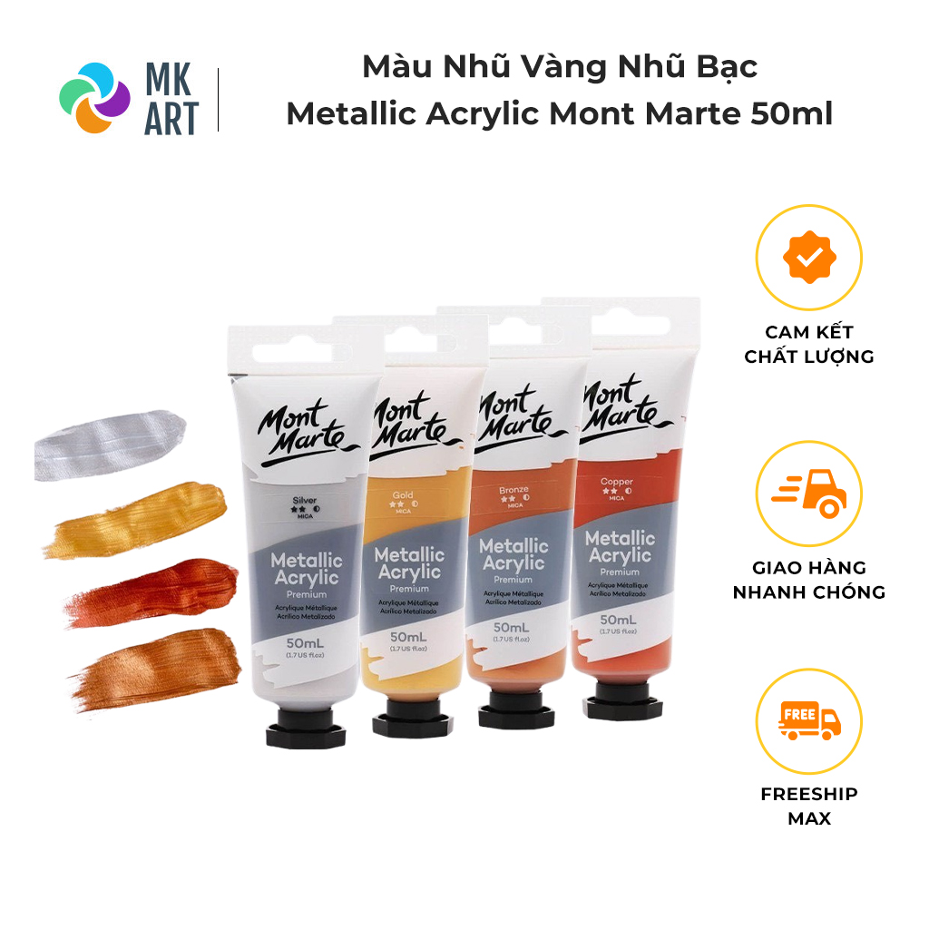 Màu Nhũ Vàng Nhũ Bạc Metallic Acrylic Mont Marte 50ml - Silver/ Gold