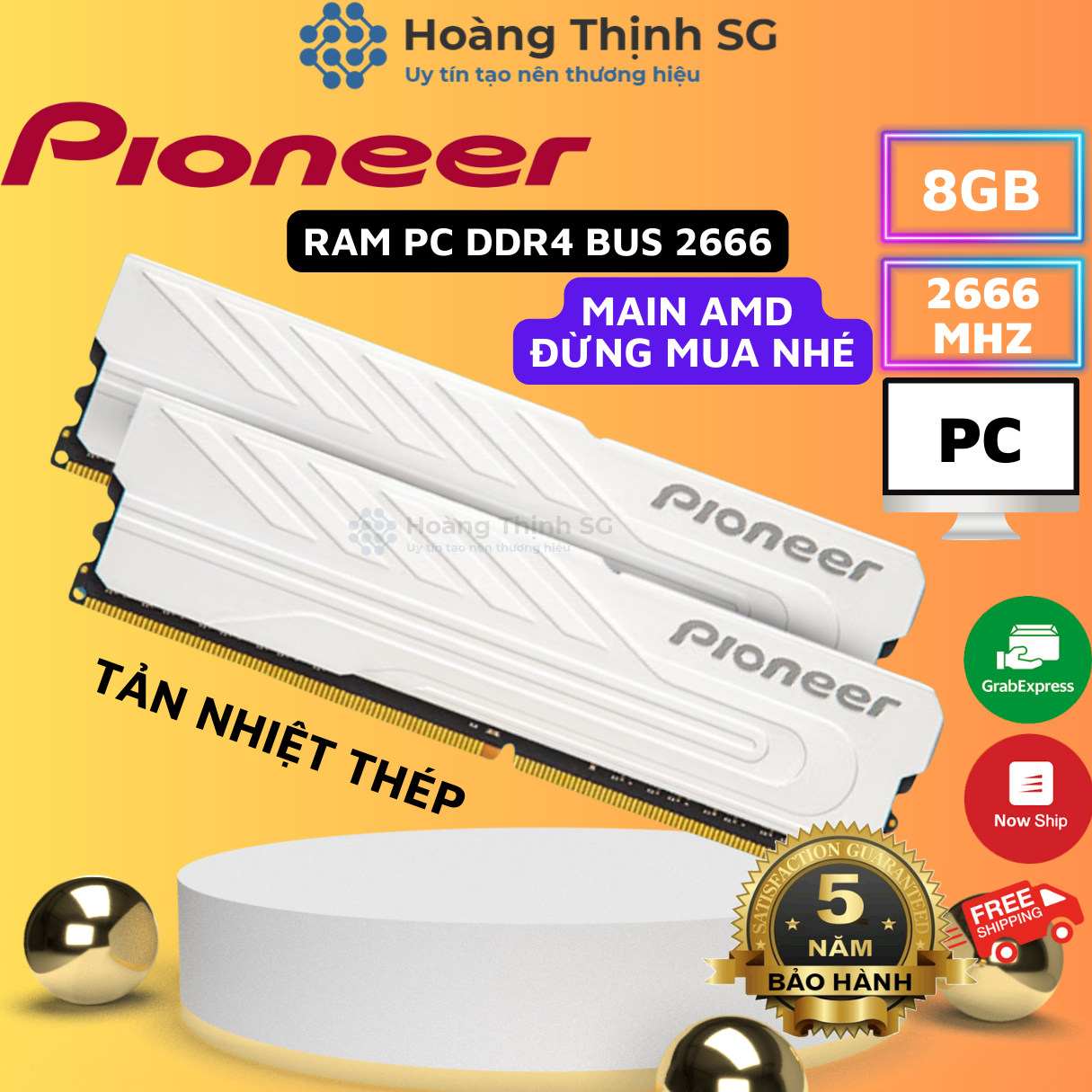 Ram DDR4 8GB 16GB Bus 2666MHz Pioneer dùng cho máy tính PC, Tản nhiệt thép
