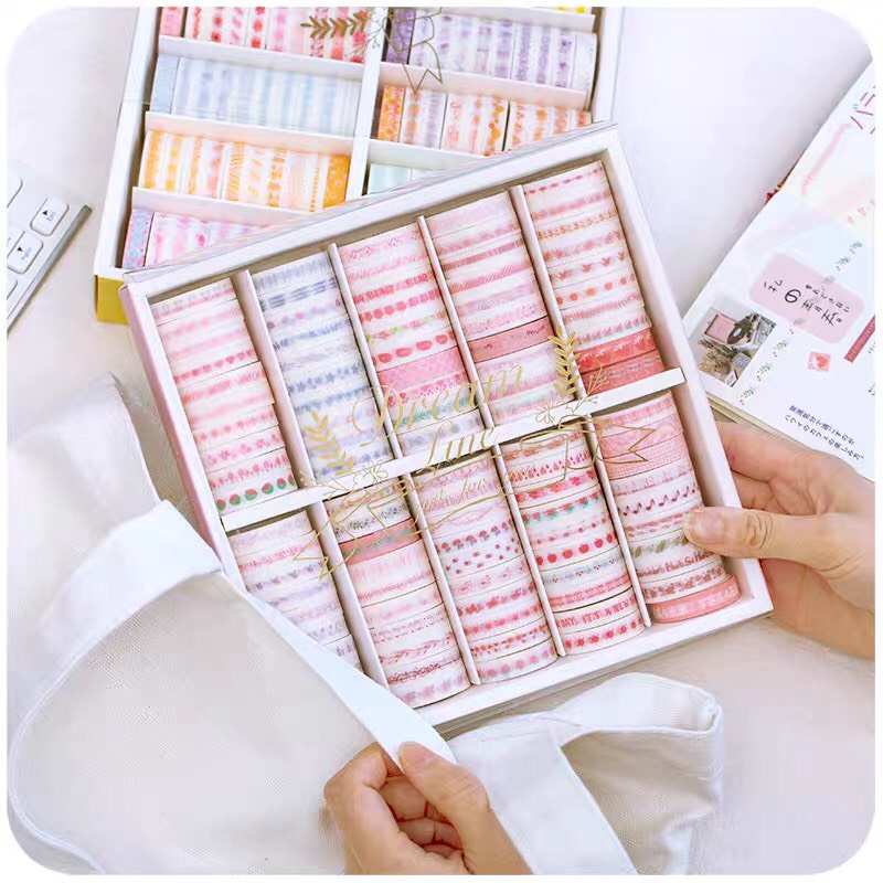 [ Set Washitape Lẻ ] Washi Tape Băng Keo Dính Nhiều Kiểu Trang Trí Note Book Sticker Cute Có Bán Hộp 100 Washi Xinh