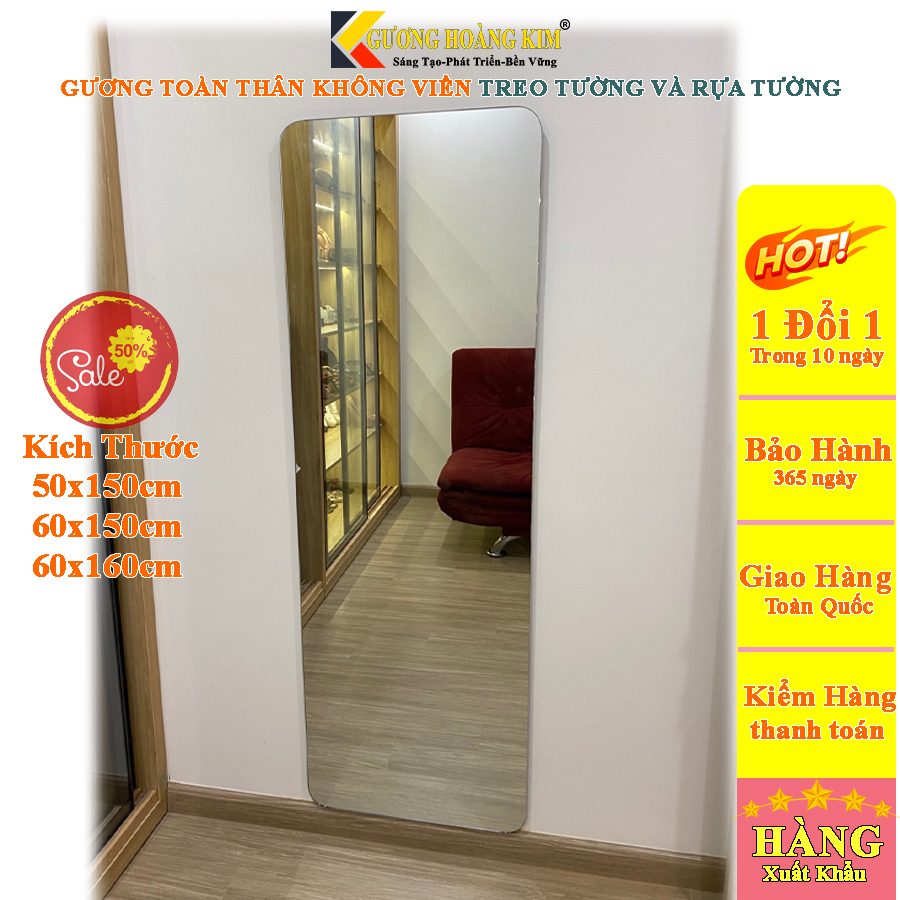 Gương toàn thân không viền treo tường, gương trang điểm decor giá rẻ kích thước 50x160, 60x170cm- guonghoangkim mirror hk5004