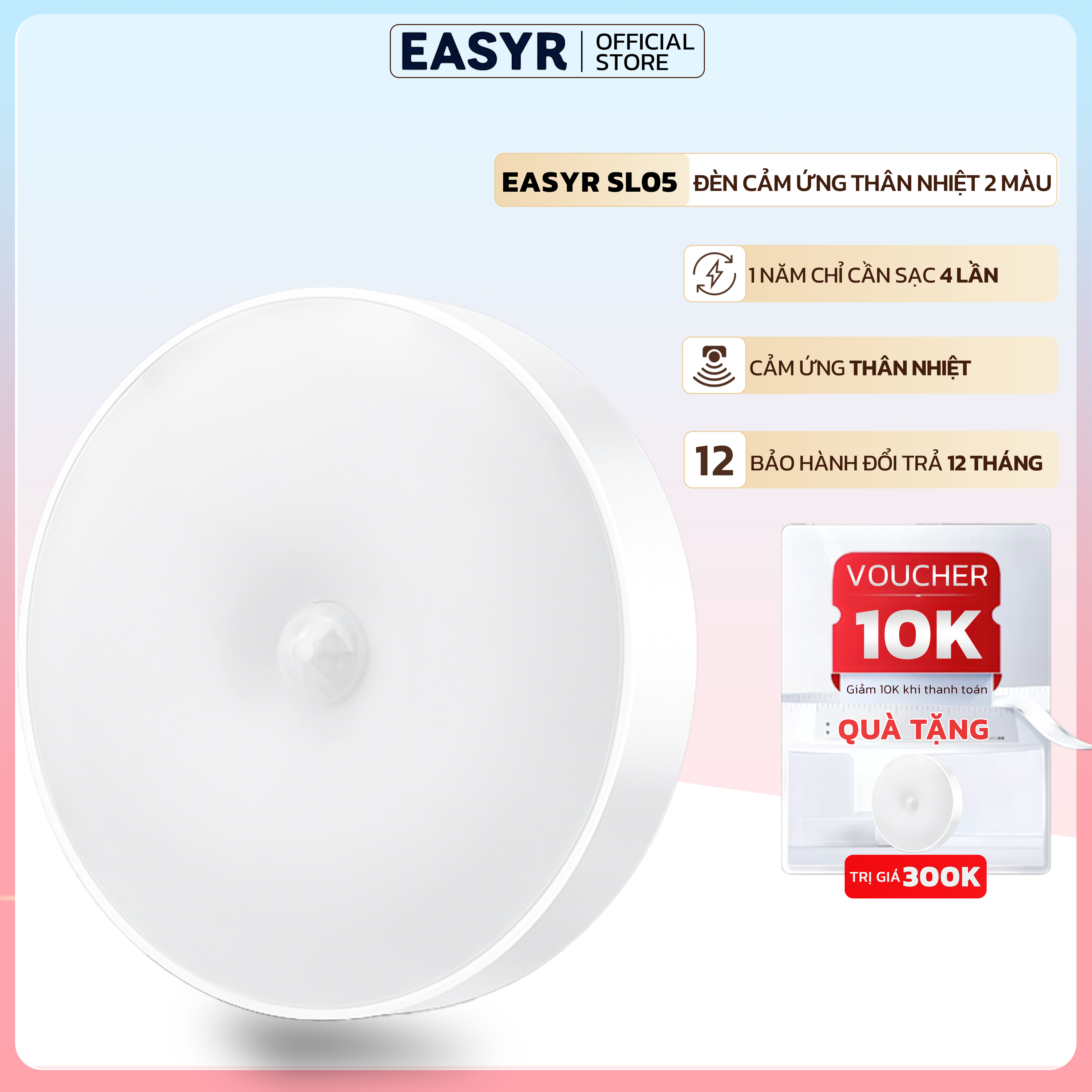 Đèn led cảm ứng thân nhiệt 16 bóng easyr, 700mah sạc usb 16 led chuyển đổi 2 màu