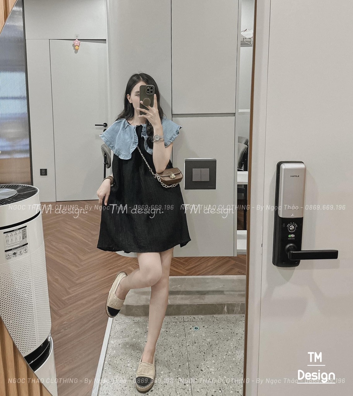 Váy đi chơi, váy babydoll cổ bèo loang dập ly cực hot