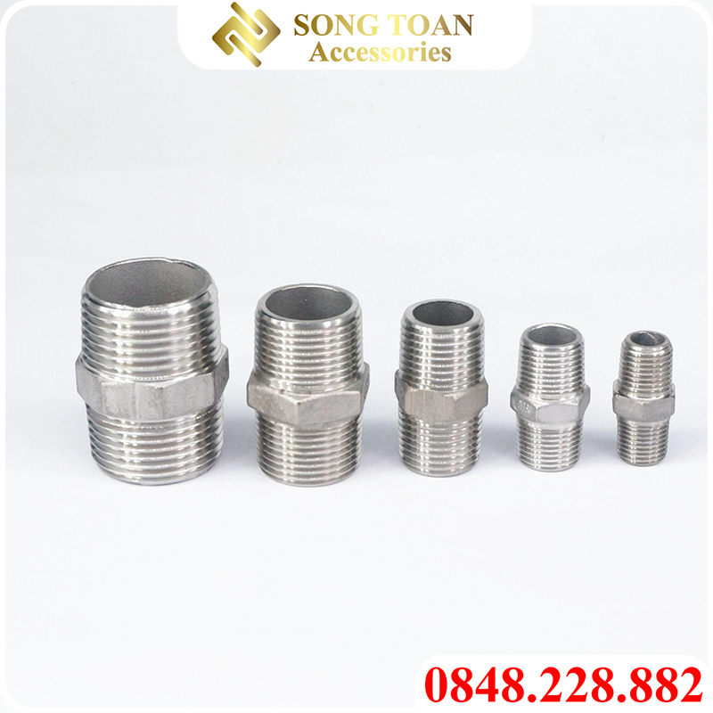 Nối 2 đầu ren ngoài inox, kép inox 304