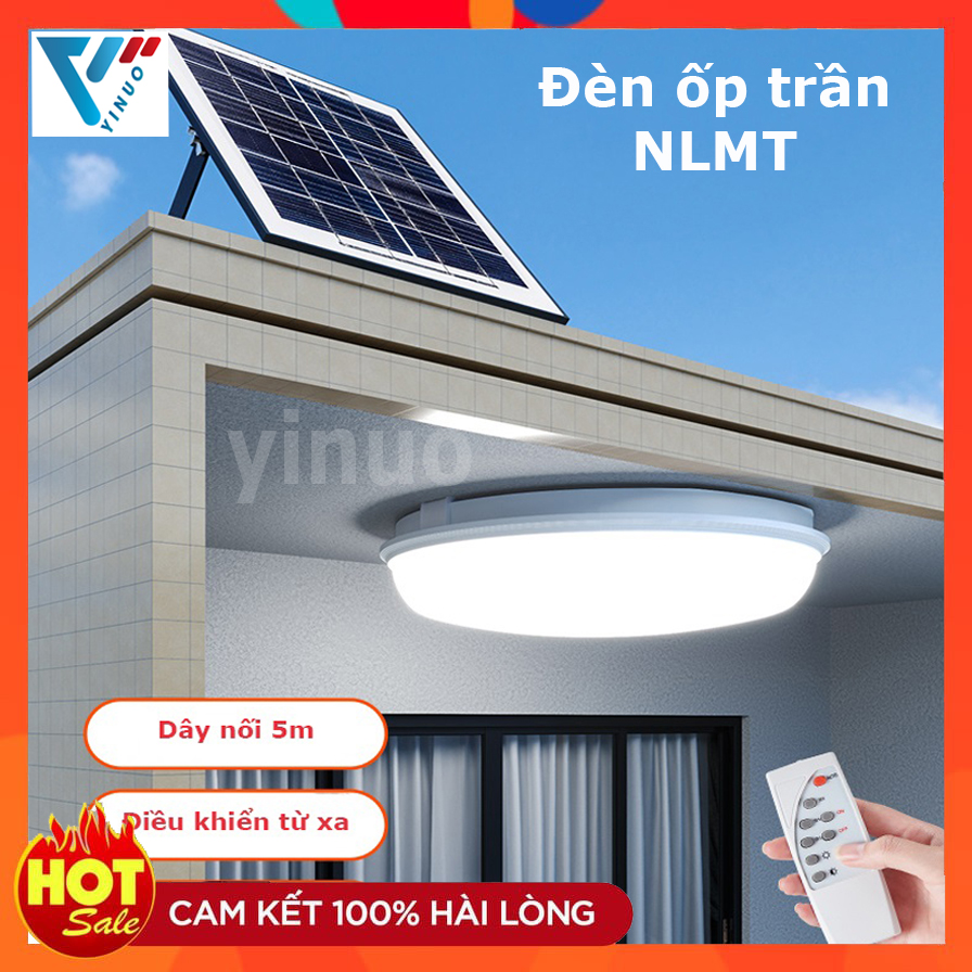 Đèn ốp trần mâm nổi năng lượng mặt trời 60W, đèn trần trang trí ánh sáng trắng, đèn năng lượng mặt trời tấm pin rời chống nước