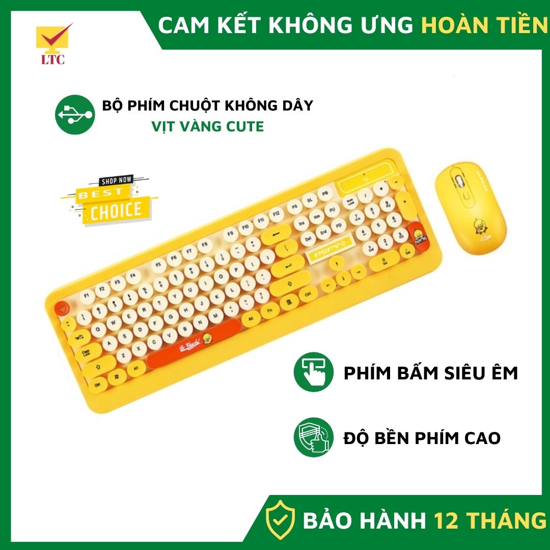 Bộ bàn phím chuột không dây dùng văn phòng siêu đẹp K68 màu vịt vàng cute sử dụng cho cả nam và nữ phím bấm êm tròn dùng cực thoải mái có thể dùng làm quà tặng độc đáo