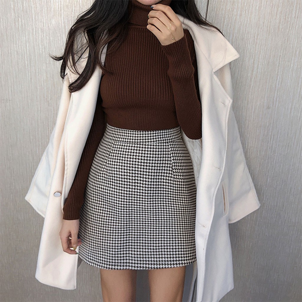 Chân váy chữ A ngắn màu sọc caro trắng đen CRCAV40