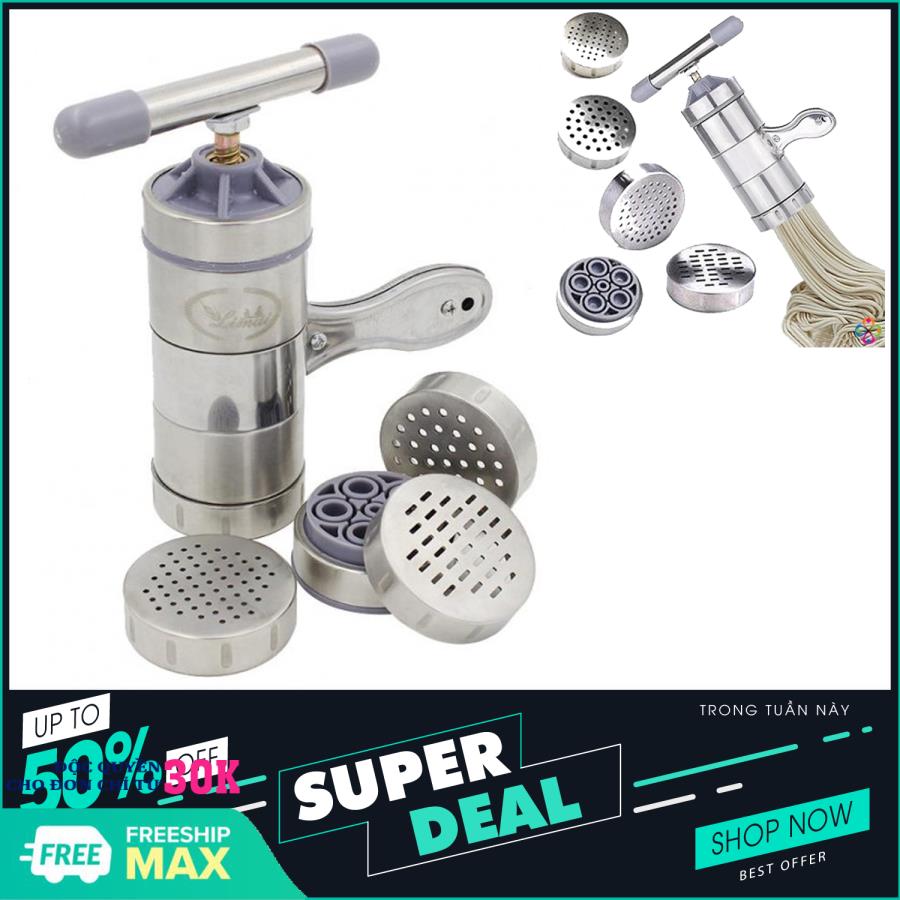 Máy Làm Bún Tươi, Mỳ Sợi 5 Đầu Cắt Inox - Dụng cụ làm bún tươi, mì tươi, bánh canh tại nhà tiện dụng - Khuôn Làm Bánh Lọt, Dụng Cụ Làm Bún Mì Tươi 5 Đầu Inox Cao Cấp [SIÊU GIẢM GIÁ 2 NGÀY CUỐI]