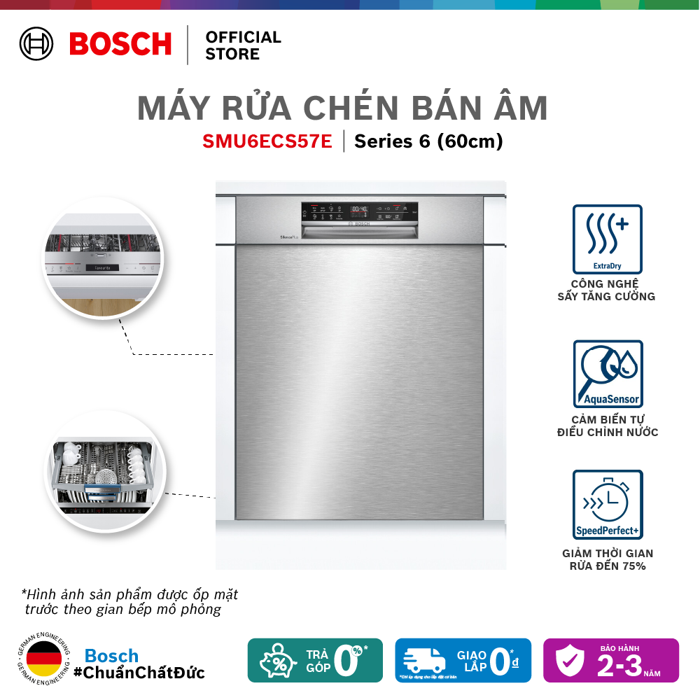 Máy Rửa Chén Bát Bán Âm 14 Bộ Bosch SMU6ECS57E Series 6