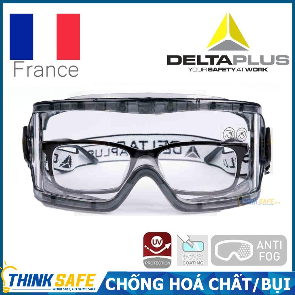 Kính bảo hộ chống hóa chất Deltaplus Galeras chống đọng sương, chống trầy xước, ôm kín theo dáng mặt