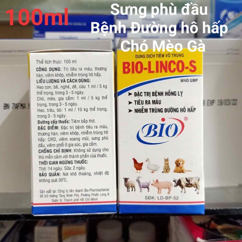 BIO LINCO S 100ml - THUOC ĐẶC TRI SƯNG MẮT - KHÒ KHÈ Ở GÀ ĐÁ - BỊ HO Ở CHÓ MÈO