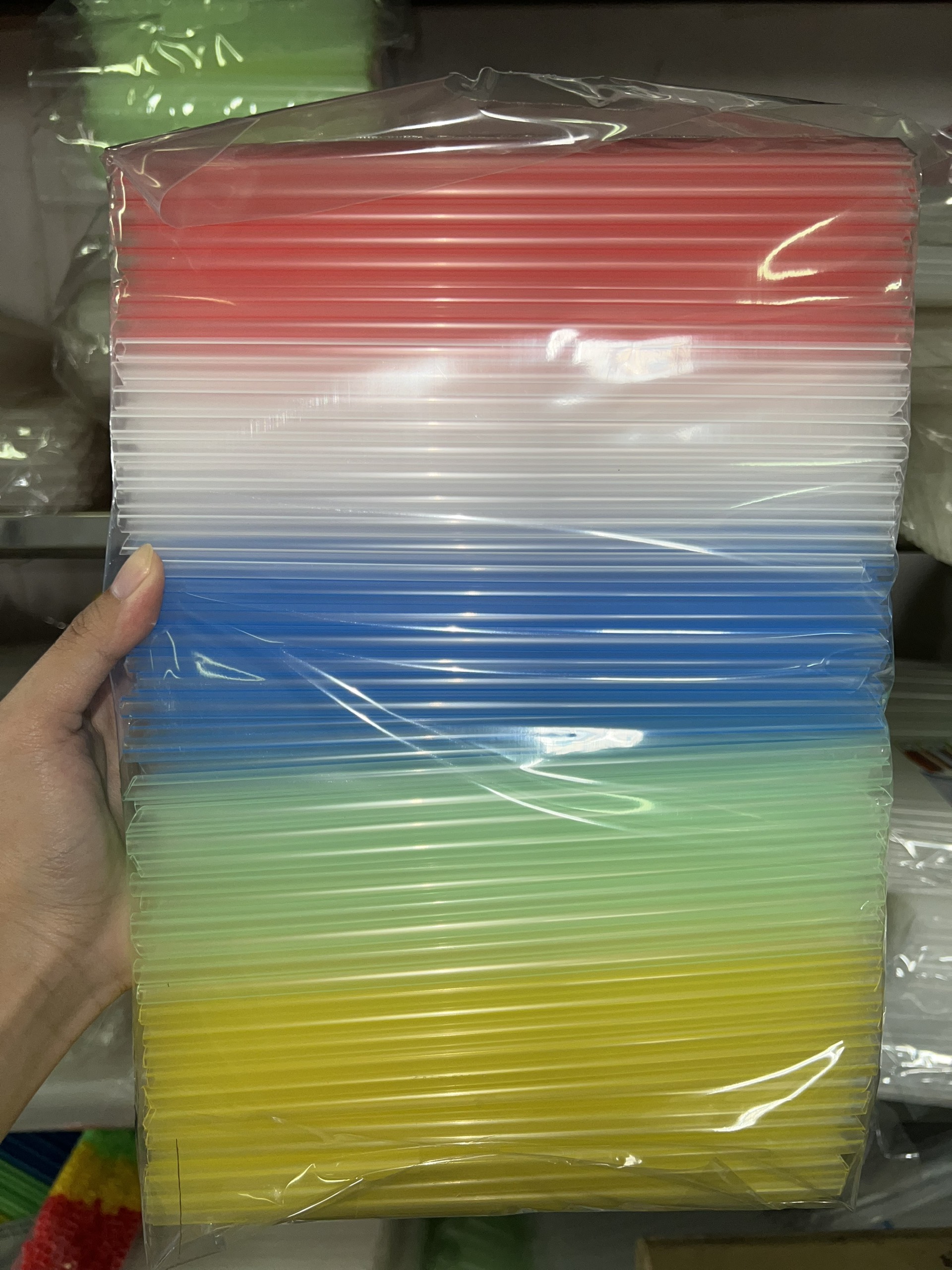 Ống hút trong có sọc màu phi 6 - ống hút nước mía - 500g/ bịch