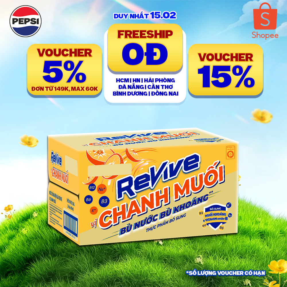 Thùng 24 Chai Nước Giải Khát Revive Chanh Muối (390ml/chai)