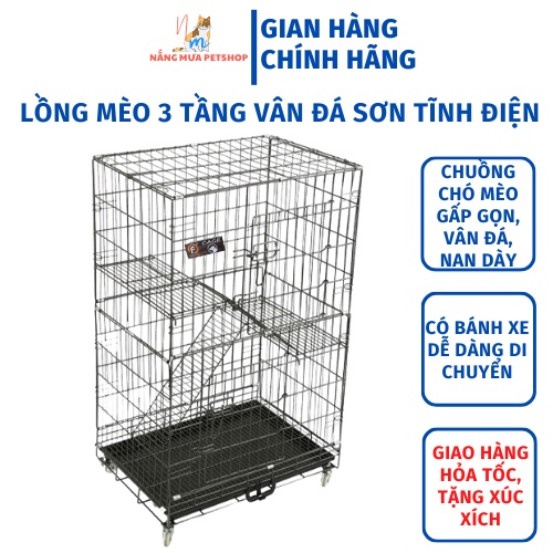 Chuồng mèo gấp gọn, lồng mèo 3 tầng, lồng mèo sơn tĩnh điện