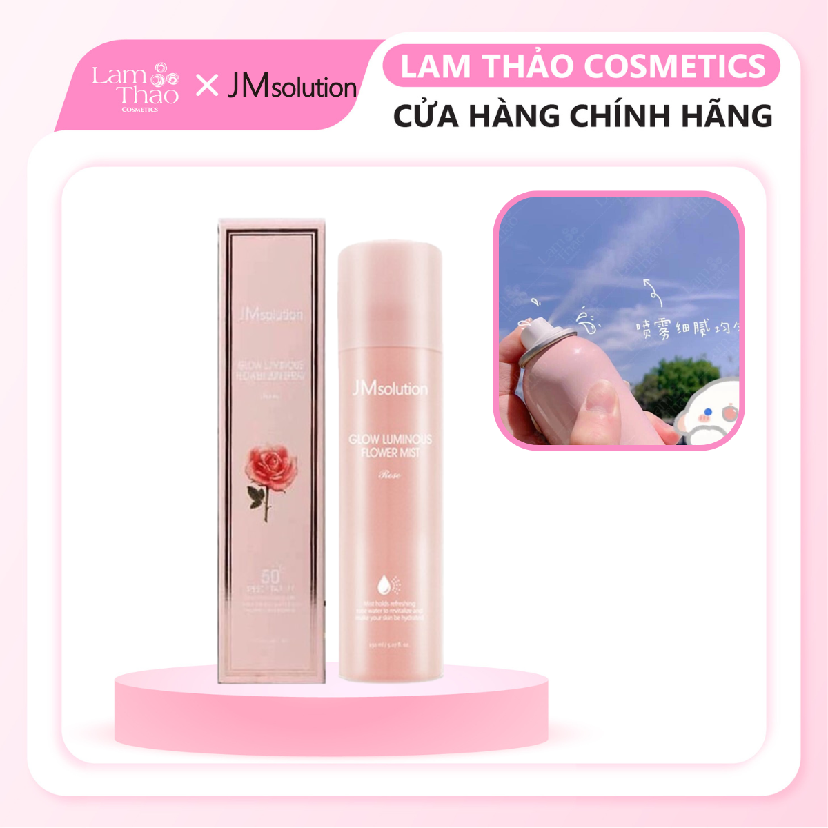 Chống nắng dạng xịt chiết xuất hoa hồng jm solution glow luminous flower sun spray spf 50+ pa++++