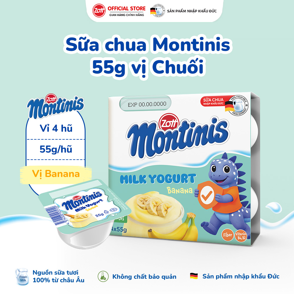 [Giao Hoả Tốc] Sữa chua Montinis vị Chuối nhập Đức (vỉ - 55g x 4 hũ)