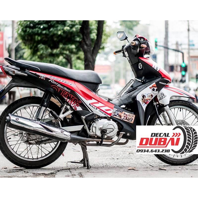 Tem trùm wave s110 đen đỏ trắng đảo hải tặc