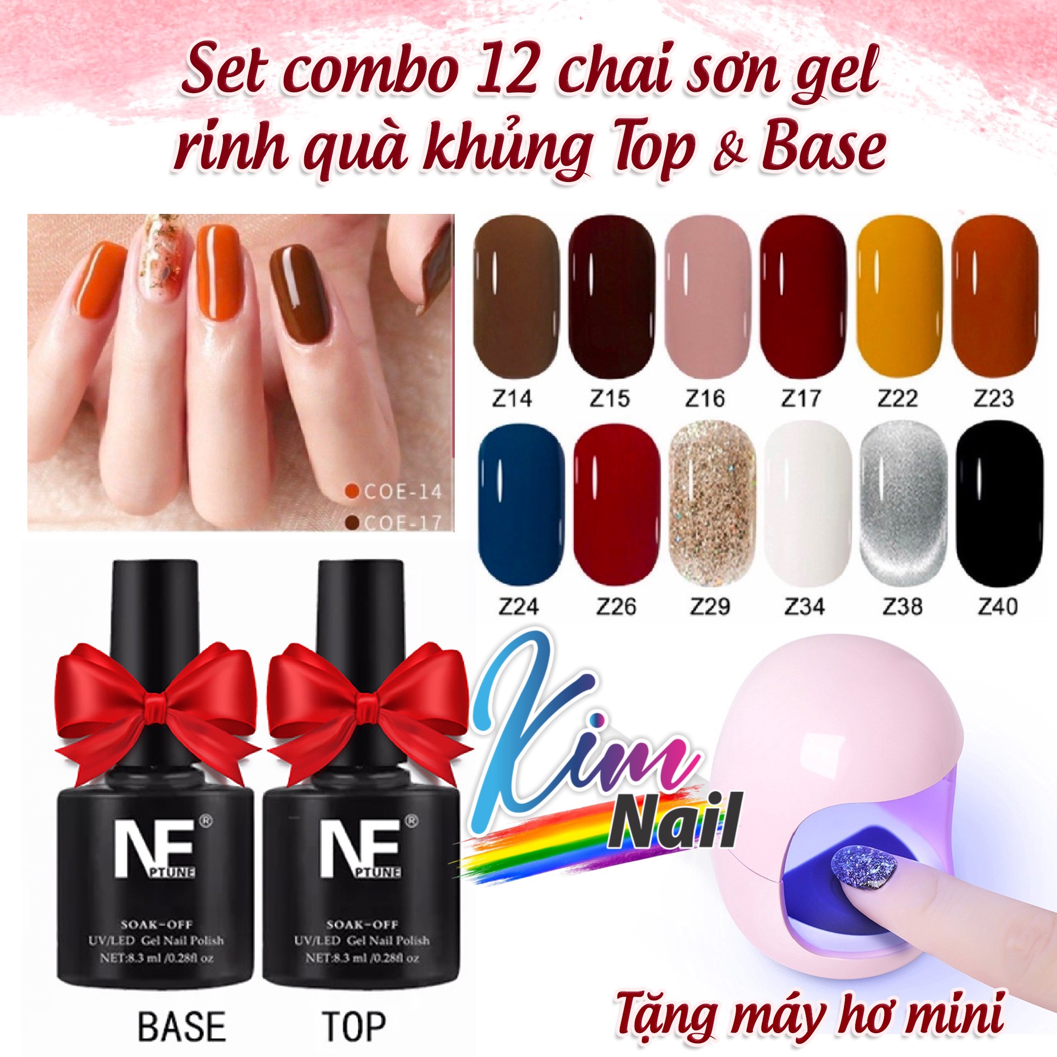 combo 14 chai Sơn gel tặng kèm top base và máy hơ móng mini· ,set 14 chai sơn móng tay sơn gel màu trẻ trung, set sơn móng tay siêu hot, sơn gel nhanh khô, sơn móng tay bảo vệ môi trường, sơn