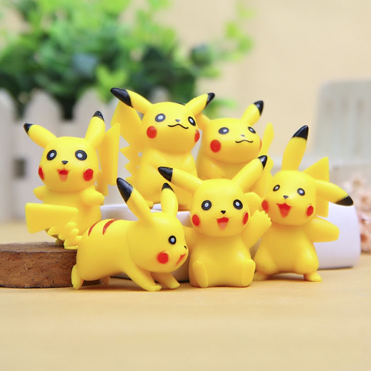 Combo 6 mô hình Pokemon, Pikachu dễ thương, dùng trang trí góc làm việc gaming