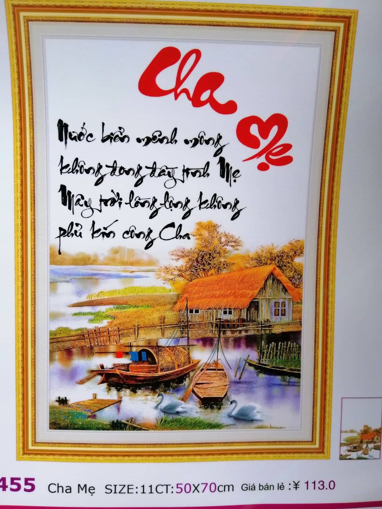 Tranh thêu chữ thập cha mẹ lv3455
