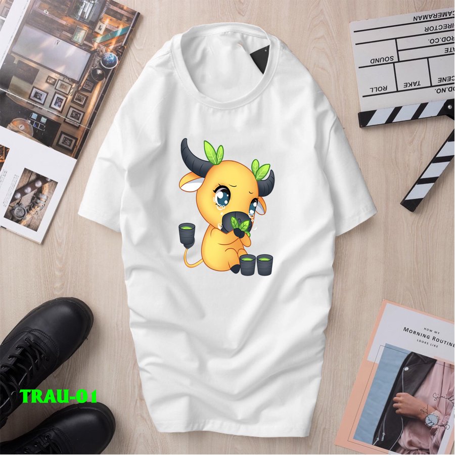 [HCM]Áo thun nam nữ Tết 2021 in hình trâu vàng cực đẹp TRAU-01