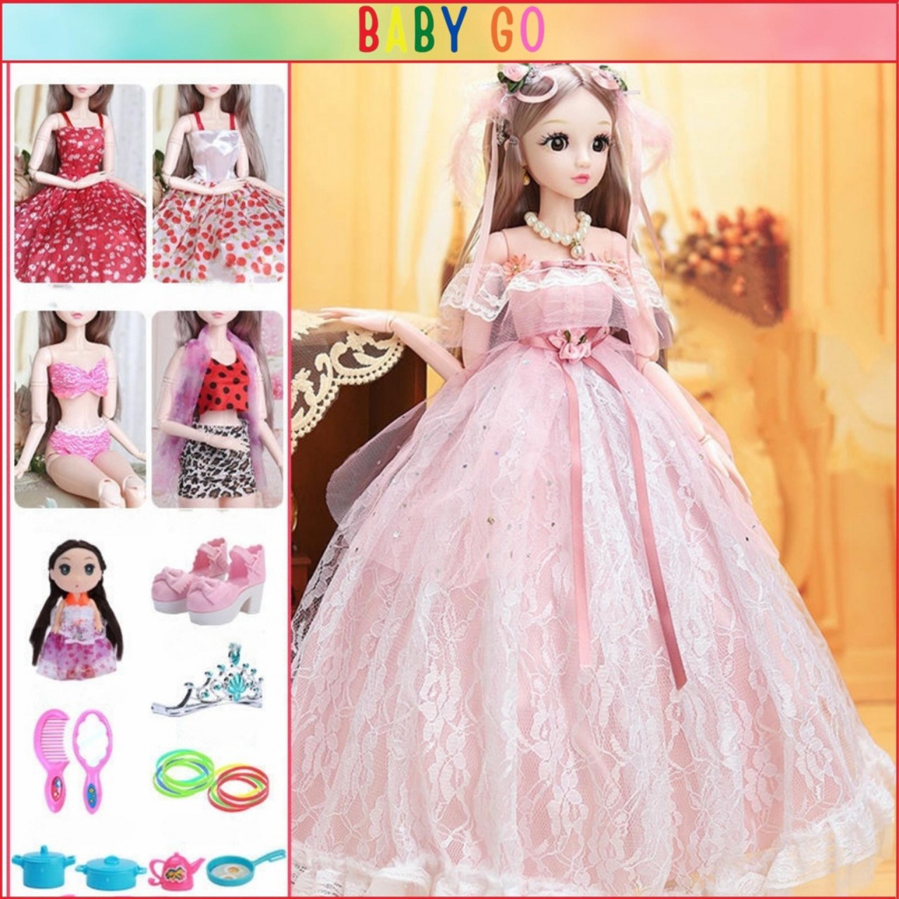 Búp bê barbie bjd, búp bê khớp cầu công chúa cỡ lớn cao 60cm hàng cao cấp BabyGo