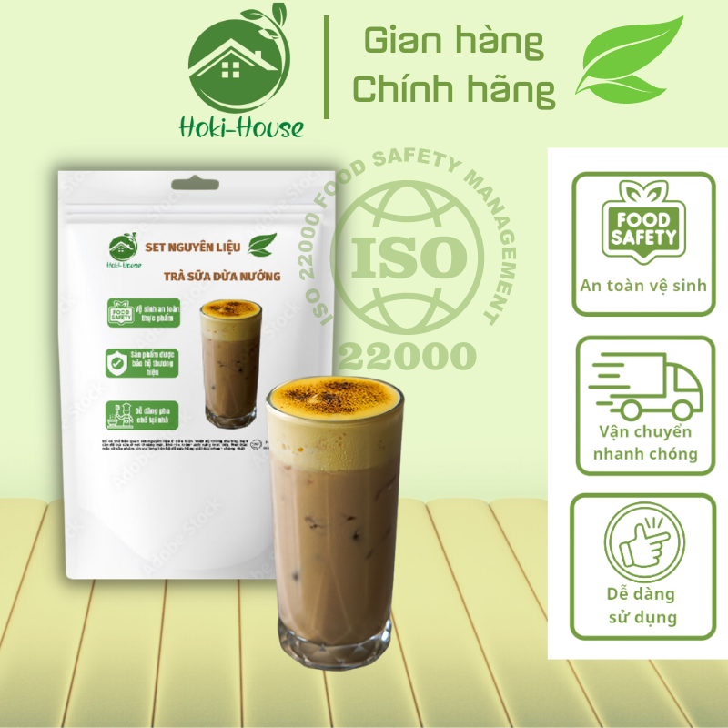 Set trà sữa kem kem dừa nướng hoki house, nguyên liệu làm trà sữa 12 15 ly