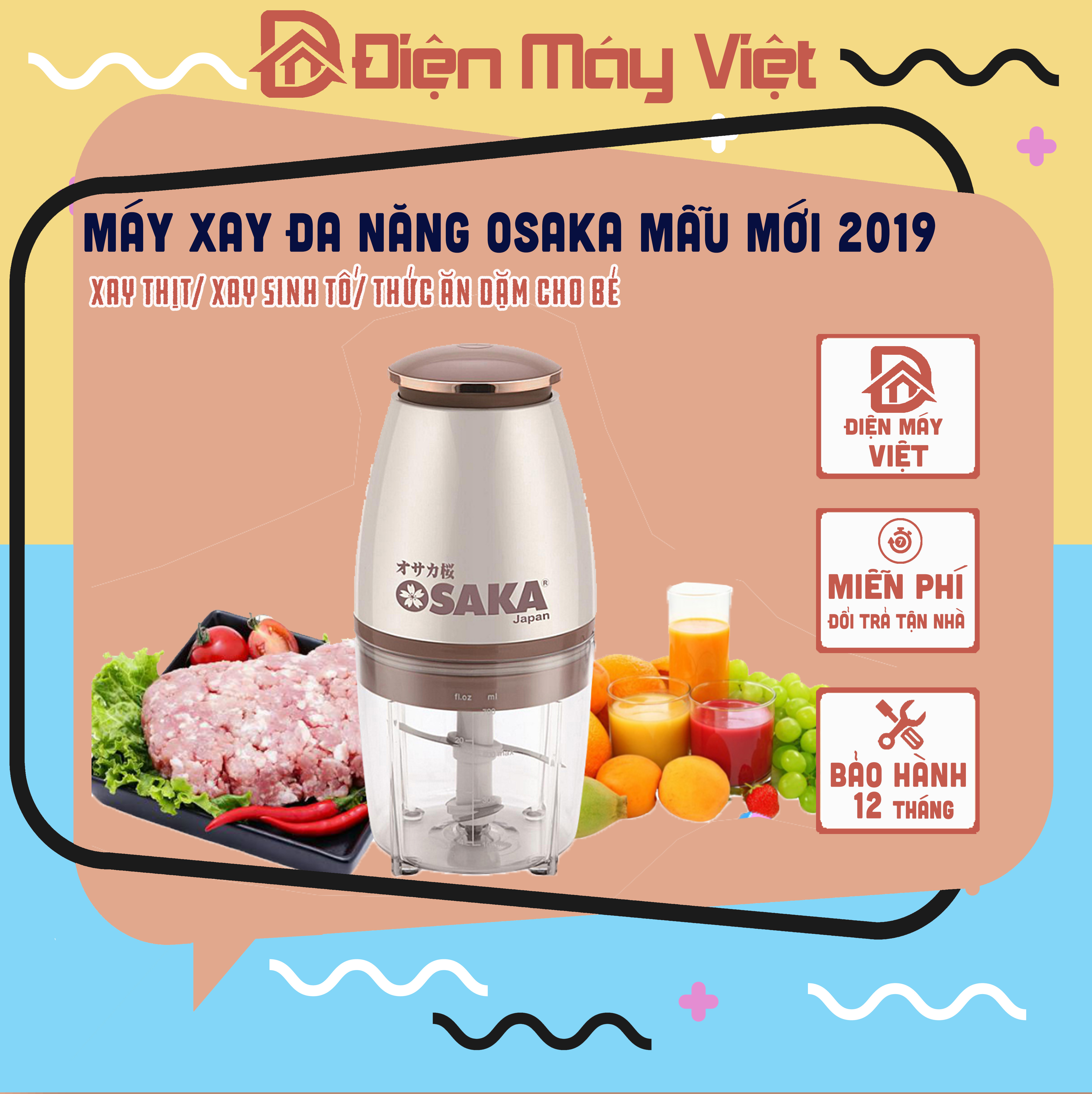 Máy xay đa năng osaka  mẫu mới 2019 2 tầng lưỡi xay sinh tố,xay thịt, xay đá,xay rau củ quả.đa năng,tiện dụng ( BH 12 tháng )