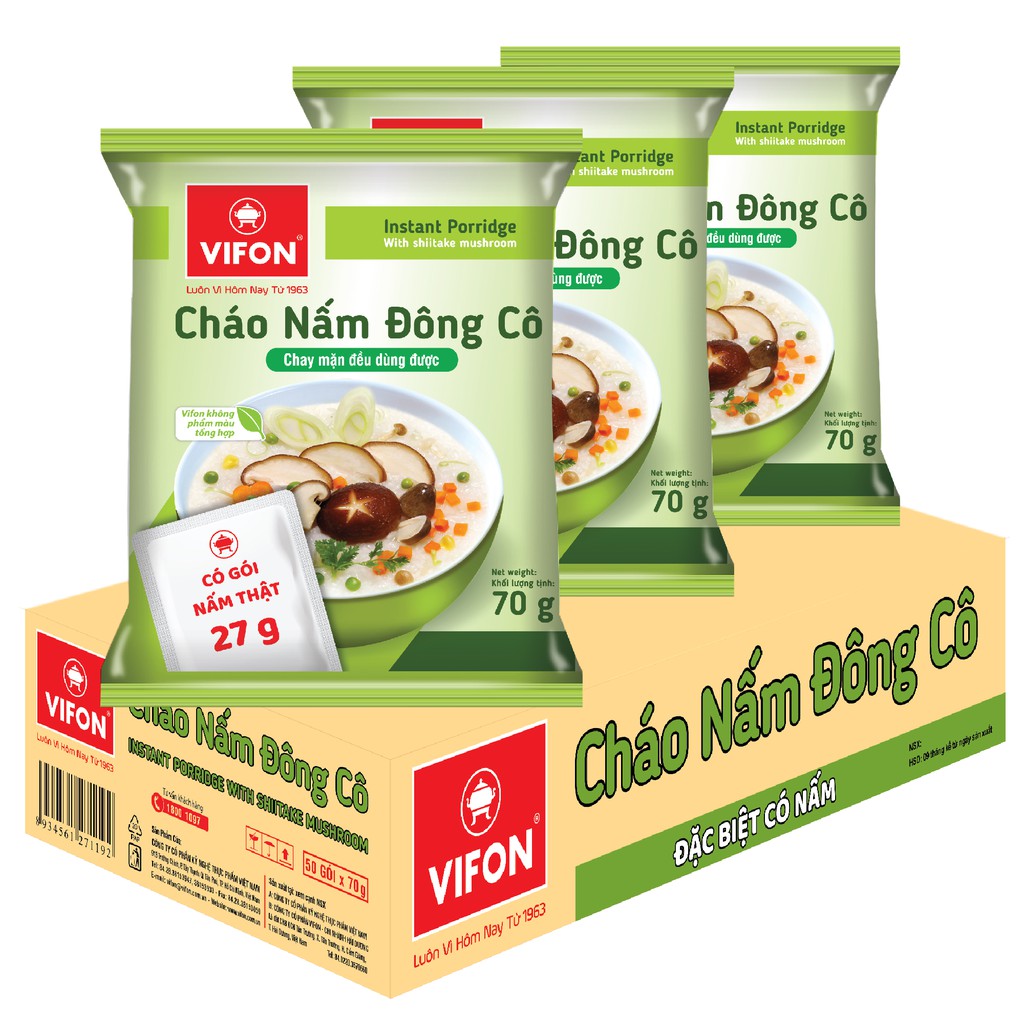 Thùng cháo chay nấm đông cô vifon 50 gói - 70gram