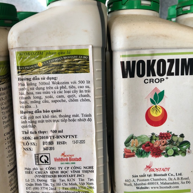 Phân bón hữu cơ sinh học Wokozim 500 ml, chất lượng đảm bảo an toàn đến sức khỏe người sử dụng, cam kết hàng đúng mô tả