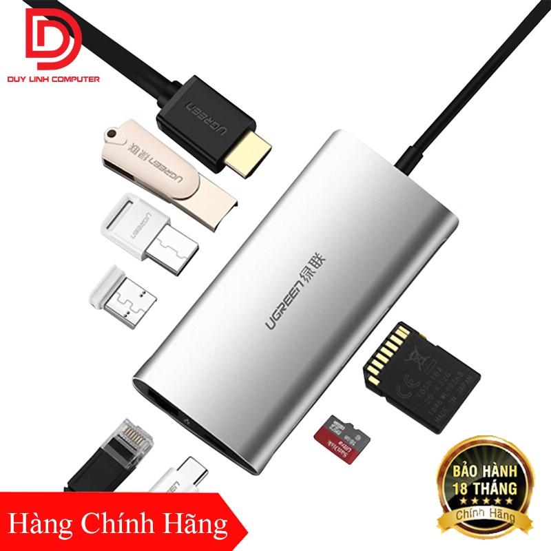 Bộ chuyển đa năng usb type-c to hdmi, lan, usb 3.0, sd/tf, sạc type-c - ugreen 50516