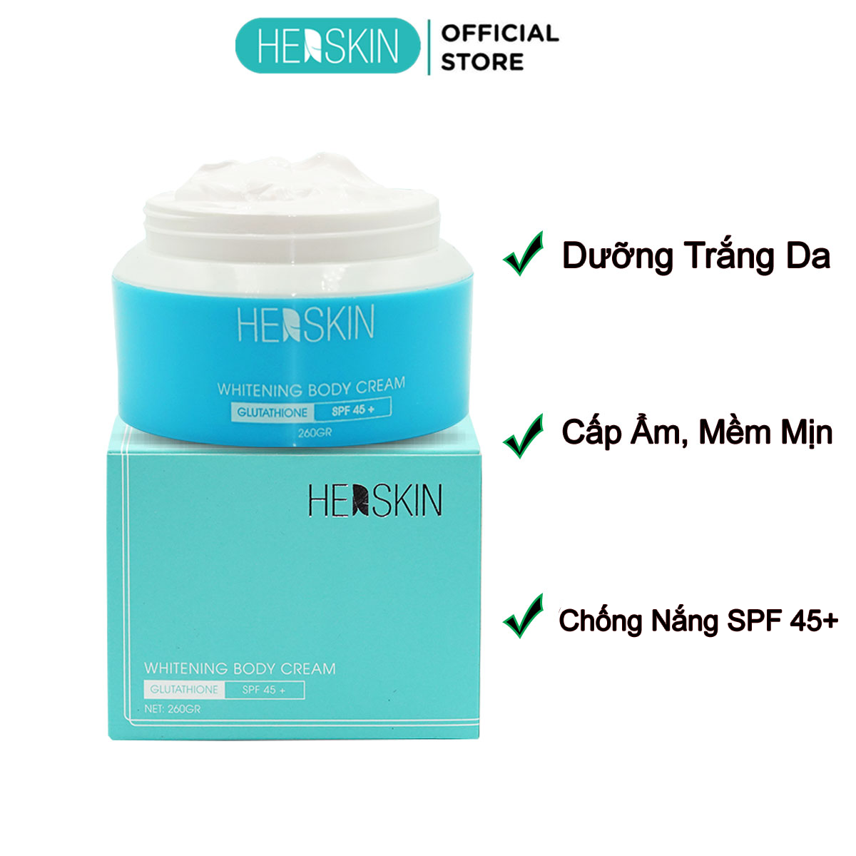 Kem body phân tử nước herskin 260gr dưỡng trắng, cấp ẩm, mịn da, chống nắng
