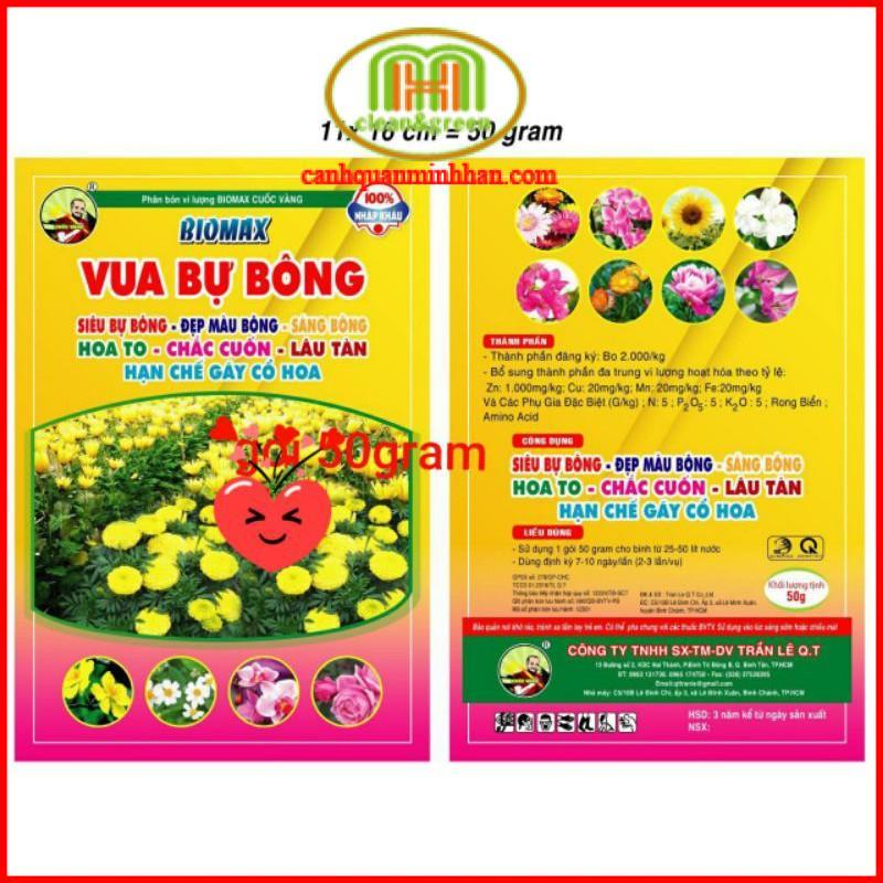 Phân bón kích ra hoa vua bự bông Biomax Cuốc vàng 50gr, bông to hết cỡ, siêu bự bông, mập nụ, đẹp màu bông, sáng bông, lâu tái, lâu tàn
