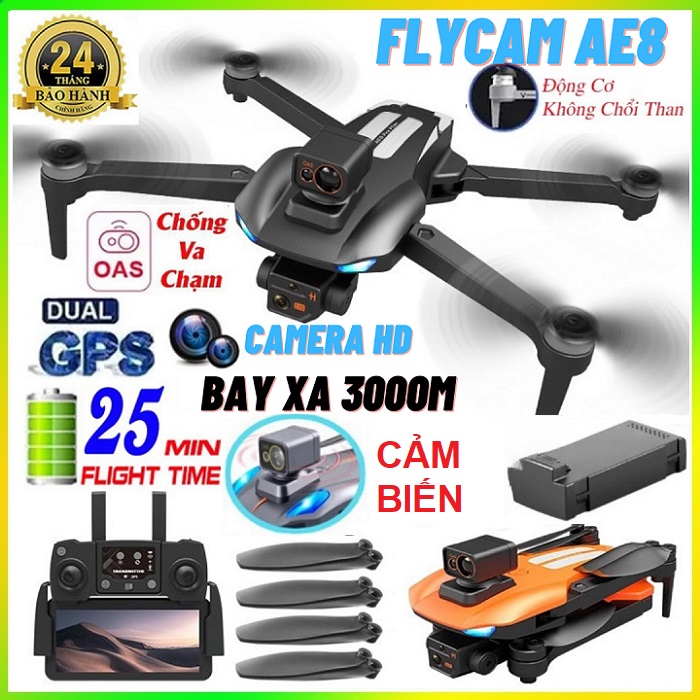 Fly camera 4k AE8 Pro Max Cảm Biến Tránh Vật Cản, Thời Gian Bay 25 Phút, Tầm Xa 3000m - Flaycam - Dr