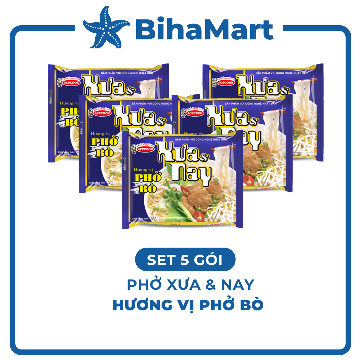 SET OF 5 PACKAGES - ACECOOK - INSTANT PHO NOODLES XUA & NAY BEEF FLAVOUR