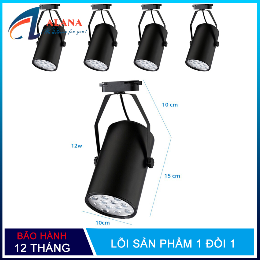 Bộ 5 đèn led rọi ray 12w vỏ đen ánh sáng trắng