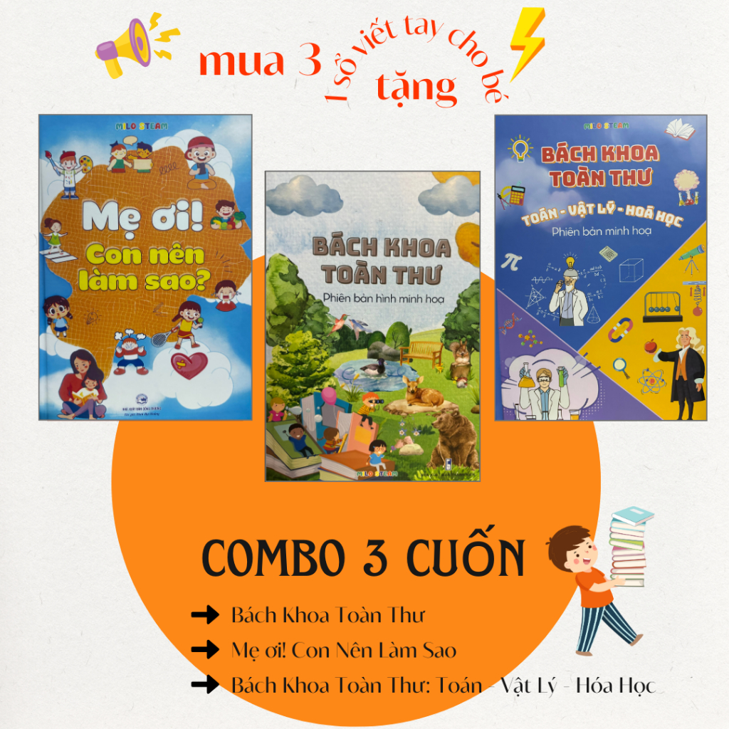 Combo 3 cuốn: Mẹ ơi con nên làm sao, bách khoa cho bé, bách khoa toán lý hoá